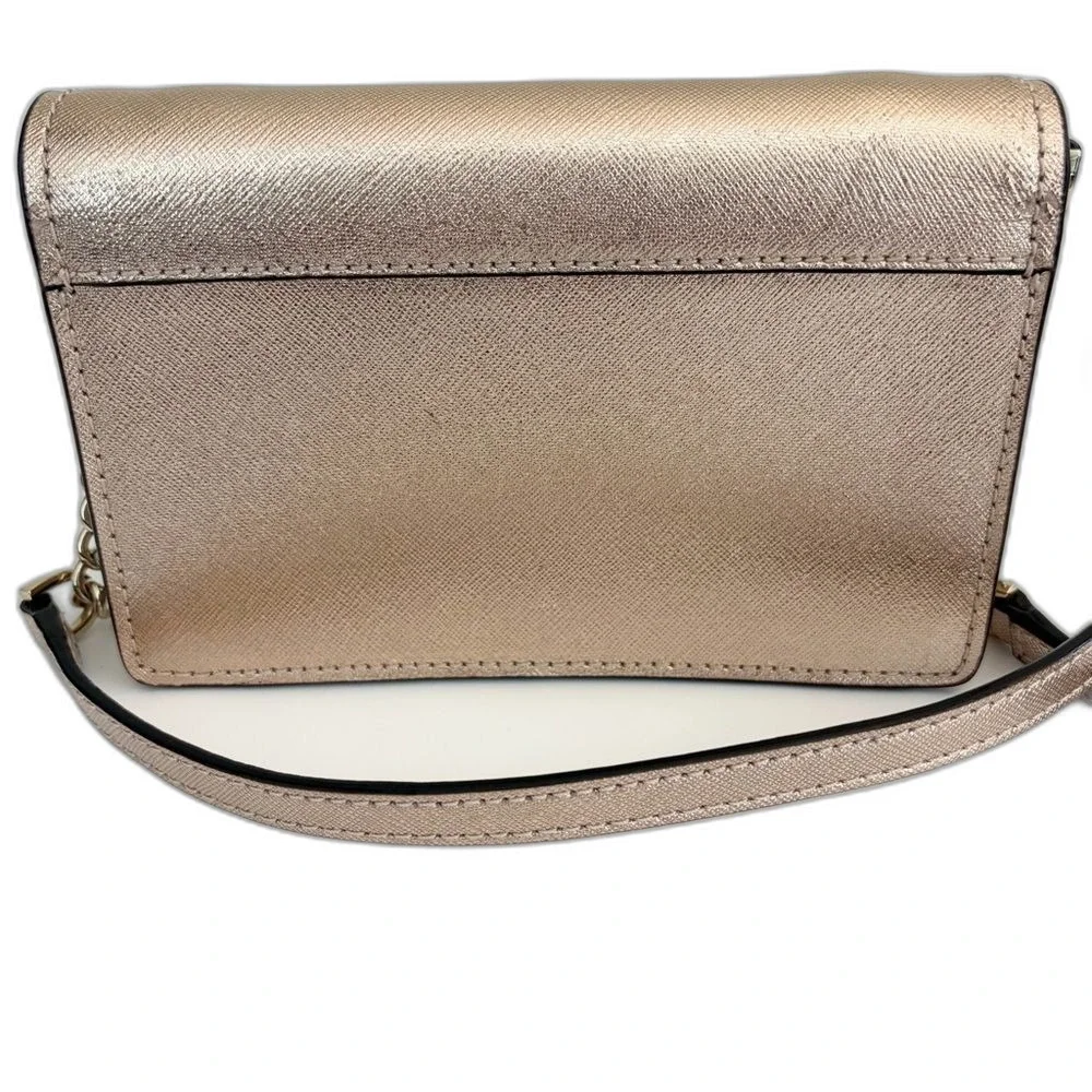 Kate Spade Rose Gold Metallic Leather Flap Crossbody Bag Chain Purse